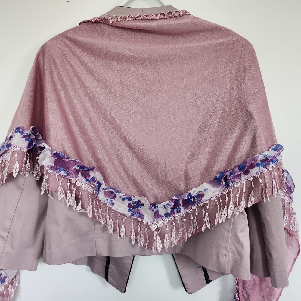 Pink Triangle Scarf Shawl with Purple Floral Accents Bag Accessory Handmade